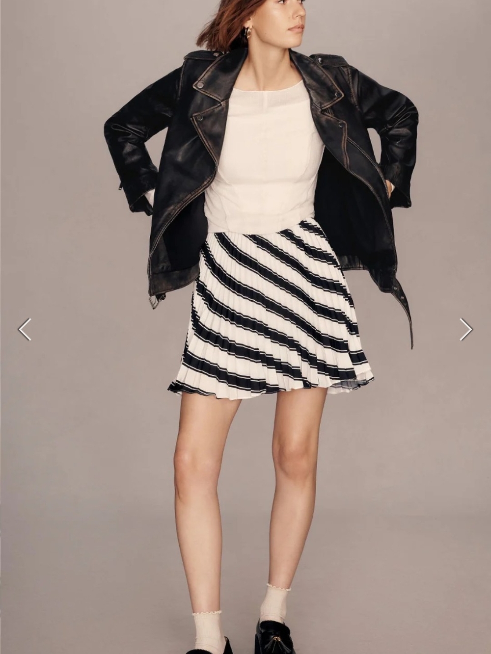 NWT Maeve Black & White Pleated Stripe Skirt